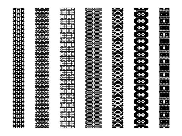 Set Battistrada Binario Del Serbatoio Isolati Bianco Vari Bruco Traccia — Vettoriale Stock