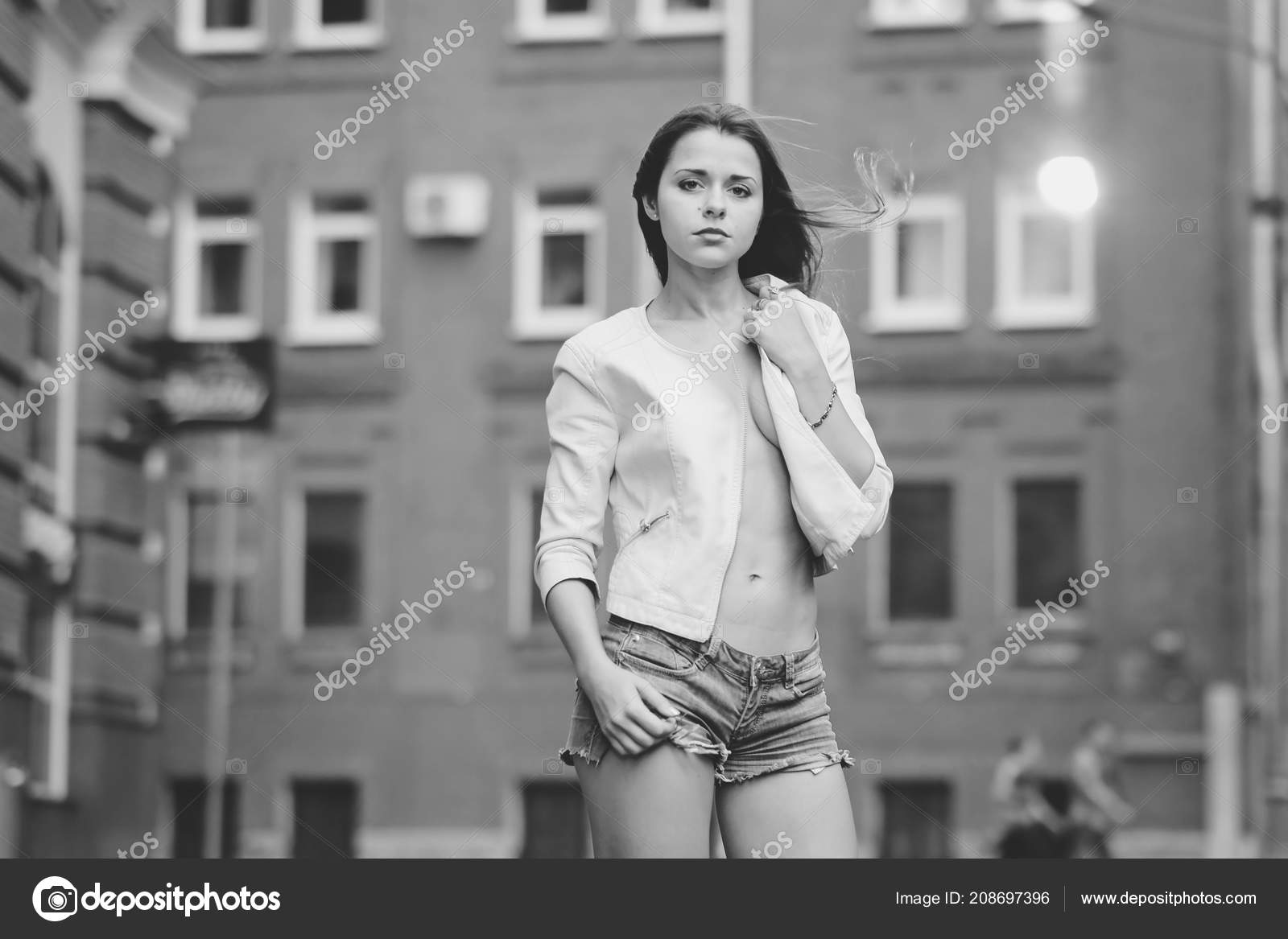 Black And White Pics Hot Sexy - Hot sexy redhair woman in the city. Half naked girl. Black ...