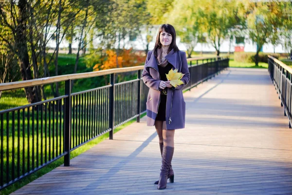 Automne Portrait de belle femme en robe, à l'extérieur — Photo