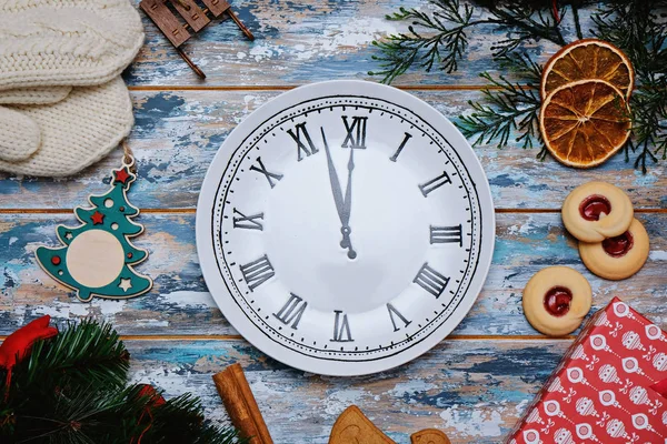 Weihnachten Hintergrund mit Geschenken und Accessoires, Draufsicht, flache Lage — Stockfoto