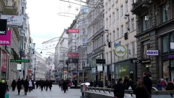 Wien, Österrike - 21 januari 2019: Människor som går längs Seilergasse — Stockvideo