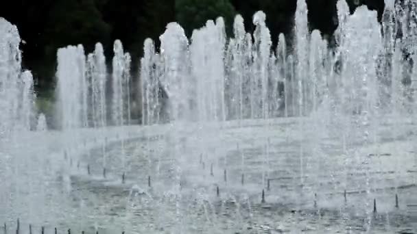 Güneşli bir günde bir parkta büyük çeşme, yakın — Stok video