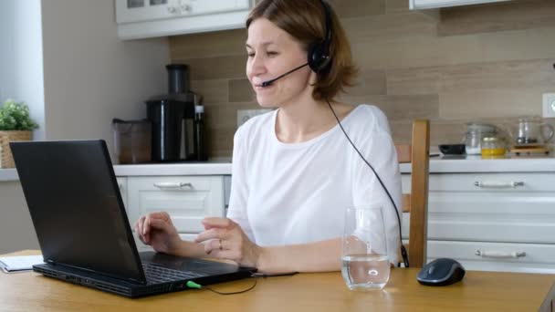 Mulher de negócios treinador conversa por conferência chamada de vídeo, consultar alguém on-line, consulta distante na internet — Vídeo de Stock