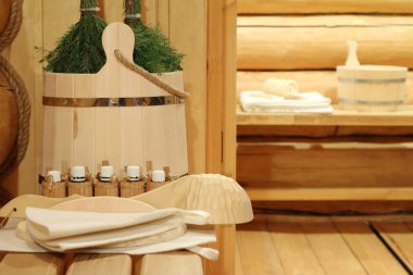 Geleneksel sauna ve banyo aksesuarları.
