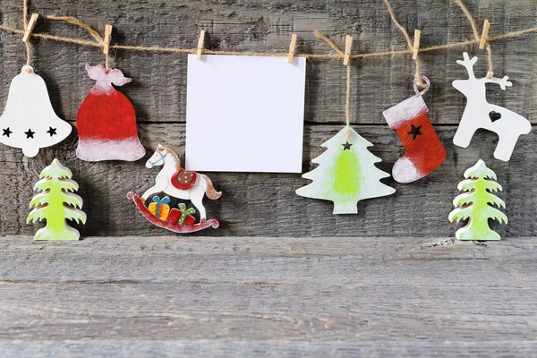 Decoraciones Brillantes Navidad Año Nuevo Hechas Madera Sobre Fondo Madera —  Fotos de Stock