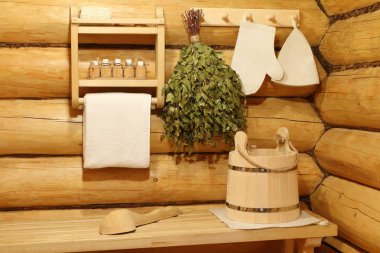 Rus hamamı iç Sauna aksesuarları.