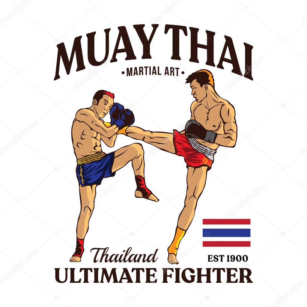 Thai boxing martial art vector illustration, perfect for t shirt design and martial art club