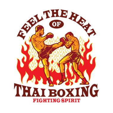 Tayland dövüş sanatları vektör çizimi, gömlek tasarımı ve dövüş sanatları kulübü için mükemmel.