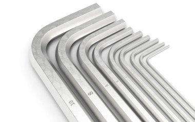 Allen cıvata. İngiliz anahtarı anahtar. 3D render.