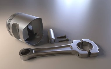 Pistonlar üzerinde arka plan. Araba parçaları. 3D render.