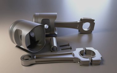 Pistonlar üzerinde arka plan. Araba parçaları. 3D render.