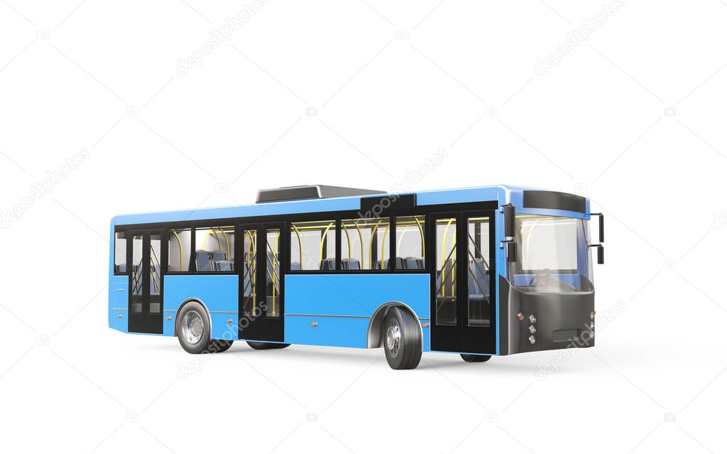 City bus on white backgroud. 3D rendering.
