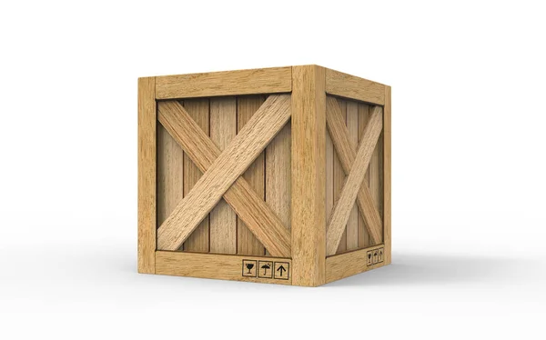 Cargo box. Houten kist. 3D-rendering — Stockfoto