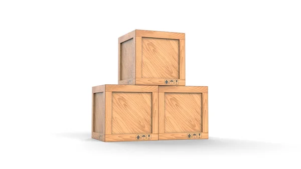Nákladový box. Dřevěná bedna. prostorové vykreslování — Stock fotografie
