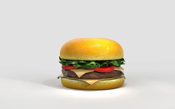 Burger. Hamburgare. 3D-rendering. Stockfoto