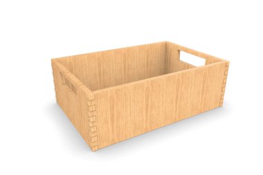 Arka planda sandık. Tahta kutu. 3d render
