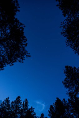 Güneş battıktan hemen sonra açık gece gökyüzü, görünür yıldızlar tarafından çevrili.