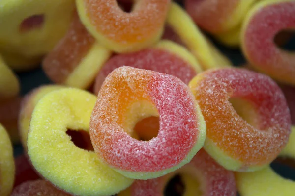 Photograph Sour Peach Candy Rings — Stock Photo, Image