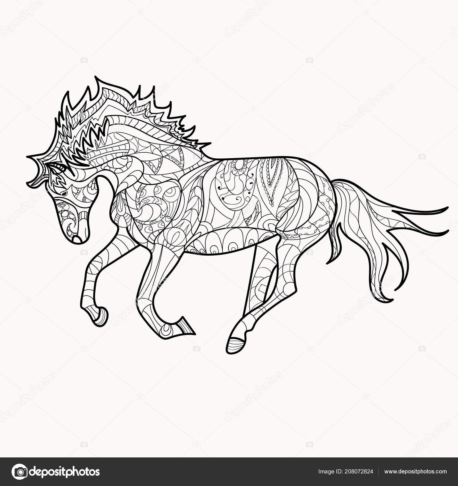 Download Horse Coloring Book Page Simple Pattern Vector — Stock ...