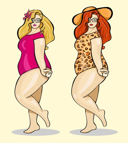 Plump Girl Cute Chubby Summer Girl Sexy Women Vector — Stock Vector