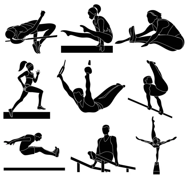 Atleten Wedstrijden Meisjes Sport Vector Lifestile Fitness Gymnastiek Logo — Stockvector