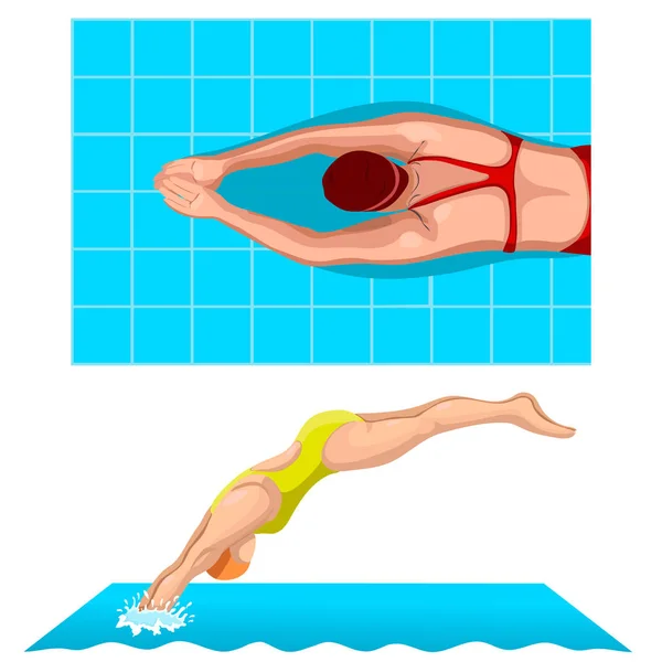 Nageurs Compétition Natation Sport Vecteur Été Eau Mer Spe — Image vectorielle