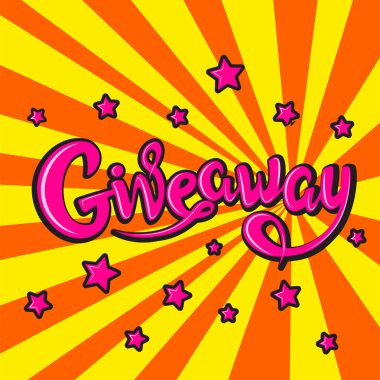 Giveaway afiş, yazı, poster. Çekiliş, Hediyelik, piyango. Vektör, pop art