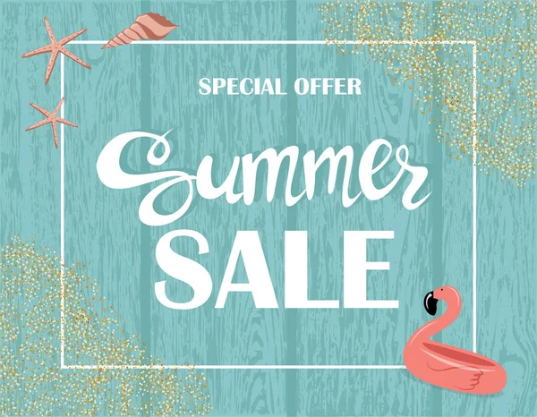 Zomer Verkoop Banner Uithangbord Decor Voor Winkel Speciale Aanbieding Achtergrond — Stockvector