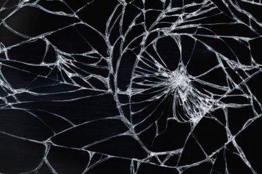 Kırık ekran - siyah arkaplanda beyaz çizgiler, tasarım ögesi. Yakın çekim, seçici odaklanma