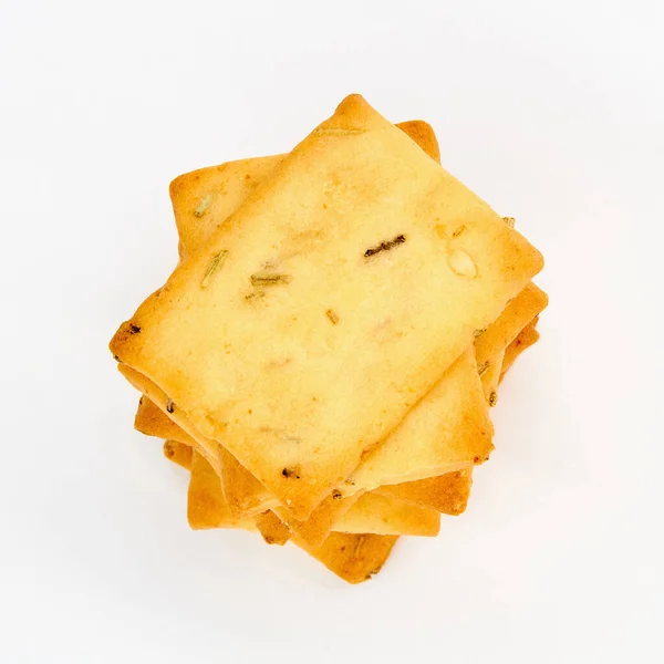 Italiaanse Crackers Met Rozemarijn Olijfolie Een Witte Achtergrond Close Bovenaanzicht — Stockfoto