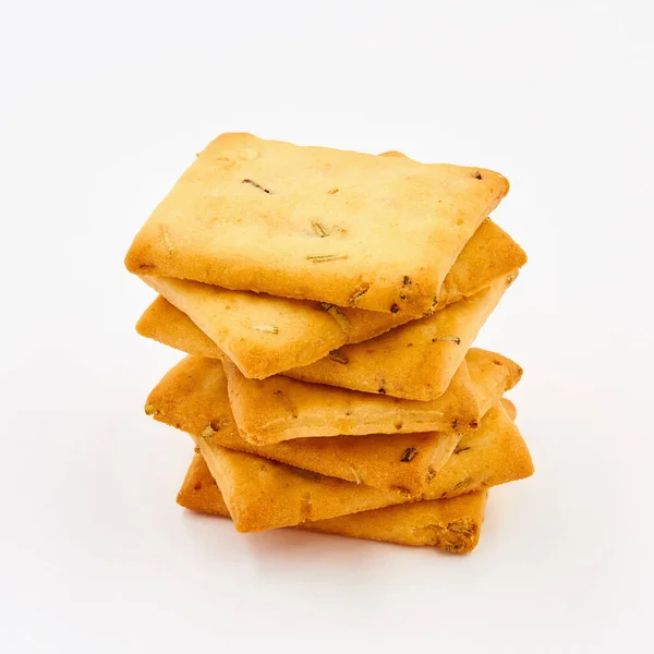 Italiaanse Crackers Met Rozemarijn Olijfolie Een Witte Achtergrond — Stockfoto