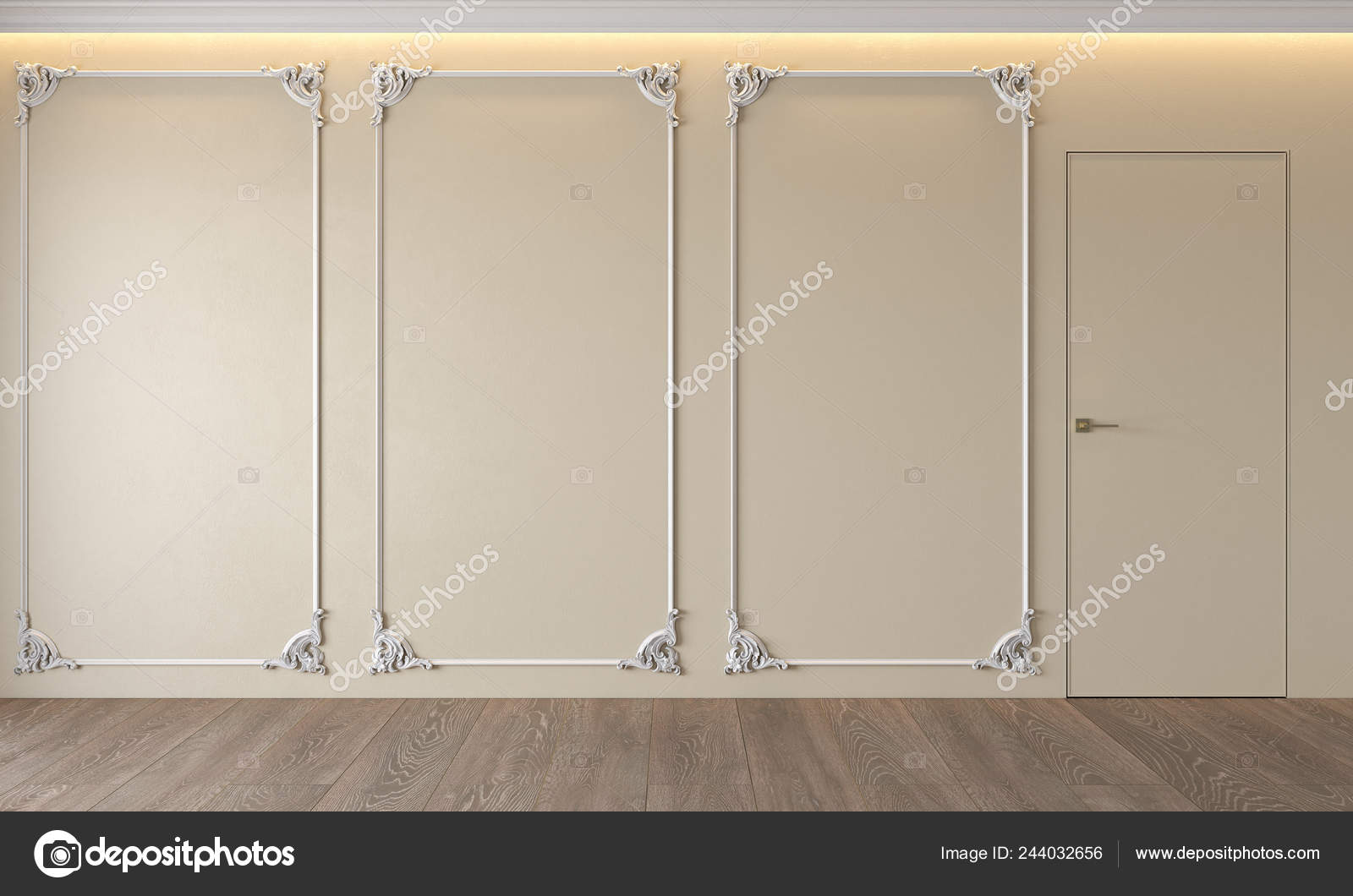 Modern Classic Beige Interior With Stucco Door Wooden