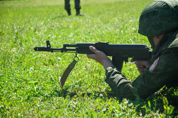 Campo Militar Trabalho Equipa Atiradores Pronto Para Disparar — Fotografia de Stock