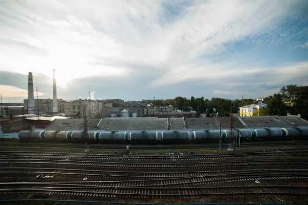 Paesaggio Urbano Una Città Una Ferrovia Vista Dall Alto — Foto Stock