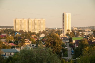Kentsel peyzaj bir şehir. Üst görünümü