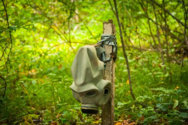 Ormanın içinde gaz maskesi 