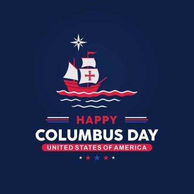 Columbus Günü 'nün arka plan şablonu, pankartlar, Columbus gemisi, dürbün ve harita. Beyaz arka planda. Amerika bayrak renkleri, kutlayın Kristof Kolomb Amerika 'yı keşfetti.