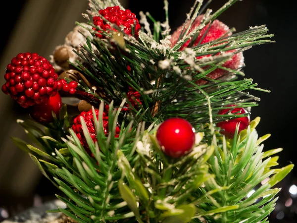 Jul Vinter Sammansättning Med Kanel Pinnar Fir Tree Röda Bär — Stockfoto