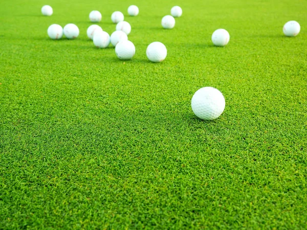 上面フラット草背景にゴルフ ボール 金持ちのためのスポーツの概念 フィットネス ゲームのレイアウト — ストック写真