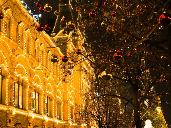 Iluminacja Świąteczna Ulicach Miasta Boże Narodzenie Moskwie Plac Czerwony — Zdjęcie stockowe
