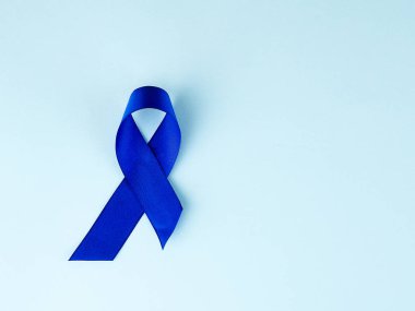 Blue ribbon farkındalık. Kolon kanseri, kolorektal kanser, çocuk istismarı farkındalık, Dünya Diyabet günü.