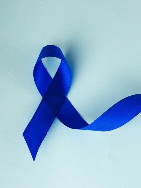 Blue ribbon farkındalık. Kolon kanseri, kolorektal kanser, çocuk istismarı farkındalık, Dünya Diyabet günü.
