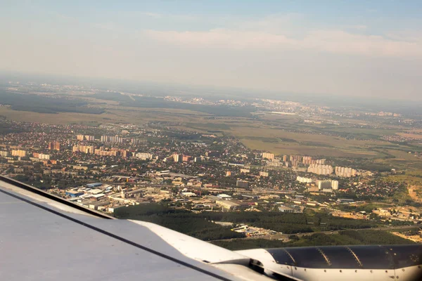 Une Vue Aérienne Depuis Avion Dans Ciel Sur Ville — Photo