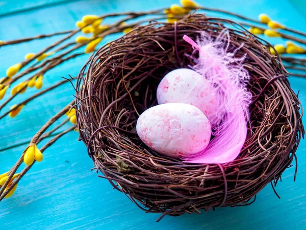 Easter Decoration Easter Eggs Twigs Wood — Stock Photo, Image