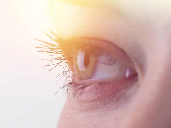 Close-up do olho, o olho humano para o lado — Fotografia de Stock