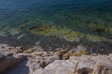 tepeler ve çimile kıyı şeridi, deniz manzaralı