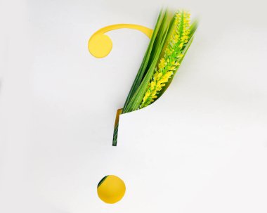 Kağıt zanaat sarı çiçek ile Mektup soru işareti. Beyaz arka planda logo olarak Abc kavram türü.