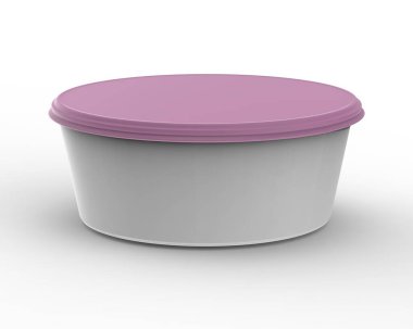 Boş etiketli yuvarlak plastik kap, illüstratör modeli. Gıda ürün paketi, maket