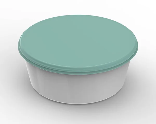 Στρογγυλό Πλαστικό Δοχείο Λευκή Ετικέτα Εικονογράφηση Mockup Συσκευασία Τροφίμων Μακέτα — Φωτογραφία Αρχείου