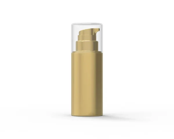 黄金化妆品罐 有盖子和配药器 在白色背景上隔离的透明玻璃瓶喷雾 3D渲染 — 图库照片